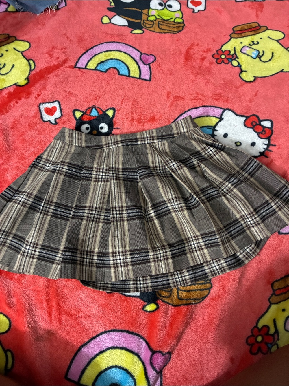 Garage Brown Plaid Pleated Skater Skirt